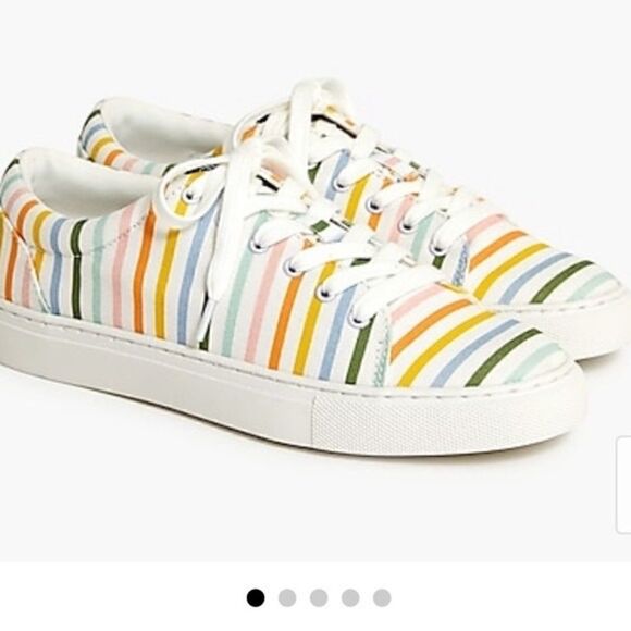 J. Crew Striped Sneakers Women Casual 8.5 Rainbow Printed Road Trip Canvas - Picture 1 of 9
